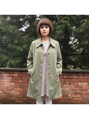 Vintage 60s Misty Harbor Olive Green Button-Up Coat Large Collar Size 14 R